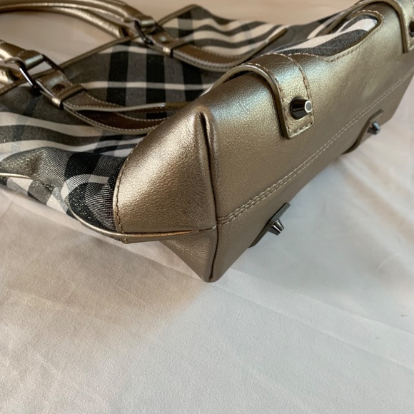 Burberry Metallic Beat Check Shimmer Canvas & Leather Snap Tote - Picture 6 of 16